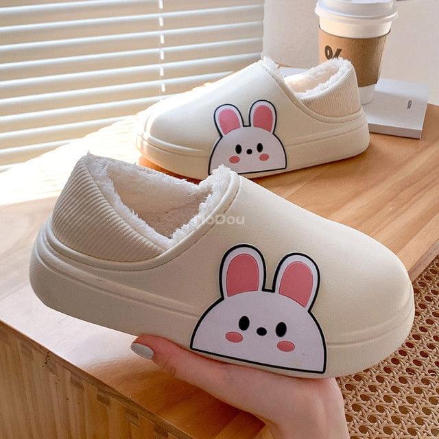 Cute Side Bear Waterproof Cotton Women Shoes Winter Warm Indoor Outdoor Wrapped Heel Slippers EVA Comfort Memory Foam Slippers Waterproof Non Skid Warm Washable Cotton Shoes Loafer Slippers