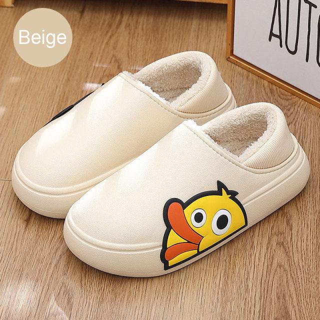 Cute Side Bear Waterproof Cotton Women Shoes Winter Warm Indoor Outdoor Wrapped Heel Slippers EVA Comfort Memory Foam Slippers Waterproof Non Skid Warm Washable Cotton Shoes Loafer Slippers