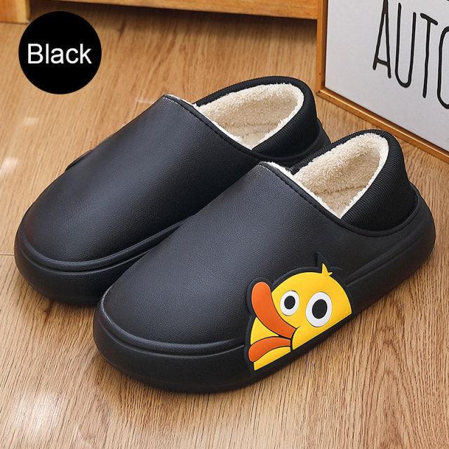 Cute Side Bear Waterproof Cotton Women Shoes Winter Warm Indoor Outdoor Wrapped Heel Slippers EVA Comfort Memory Foam Slippers Waterproof Non Skid Warm Washable Cotton Shoes Loafer Slippers