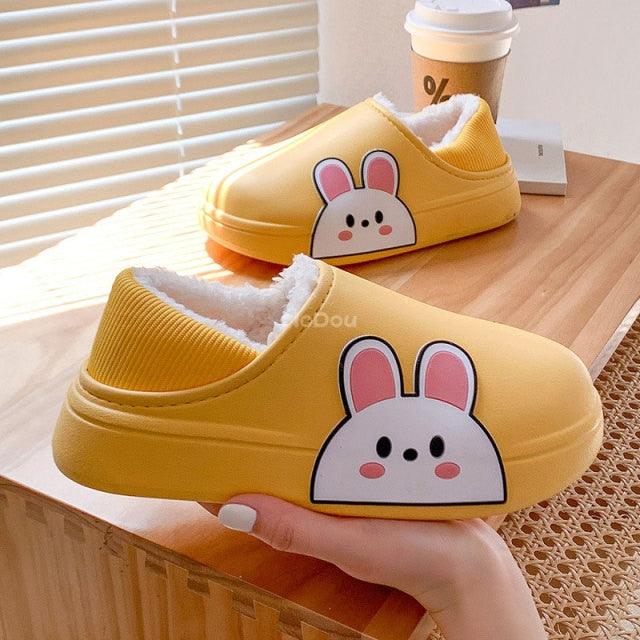 Cute Side Bear Waterproof Cotton Women Shoes Winter Warm Indoor Outdoor Wrapped Heel Slippers EVA Comfort Memory Foam Slippers Waterproof Non Skid Warm Washable Cotton Shoes Loafer Slippers