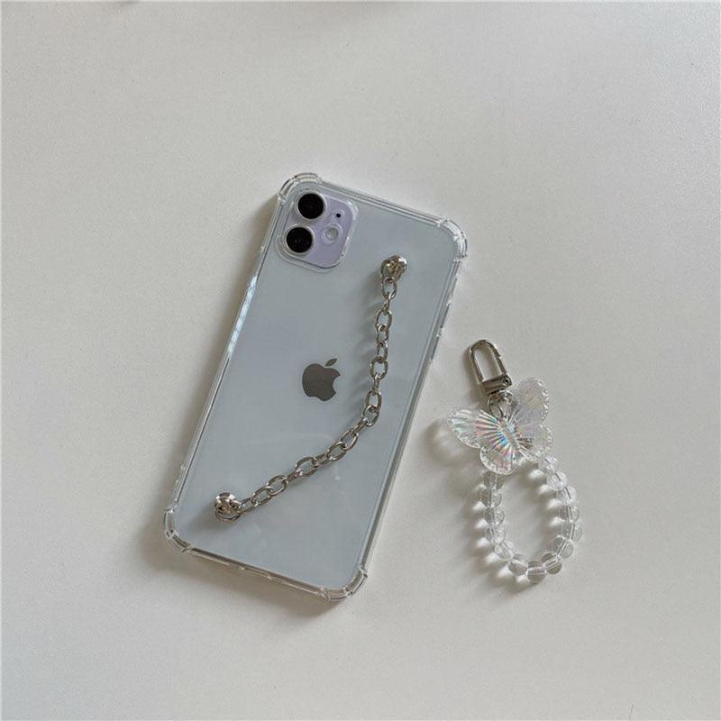 Cute Wrist Strap Butterfly Pendant Phone Case For iPhone 13 12 14Pro Max 8 7 Plus Cases For iPhone 11 Pro Max Elegant Butterfly Theme Transparent Soft Silicone Rubber Phone Case for iPhone