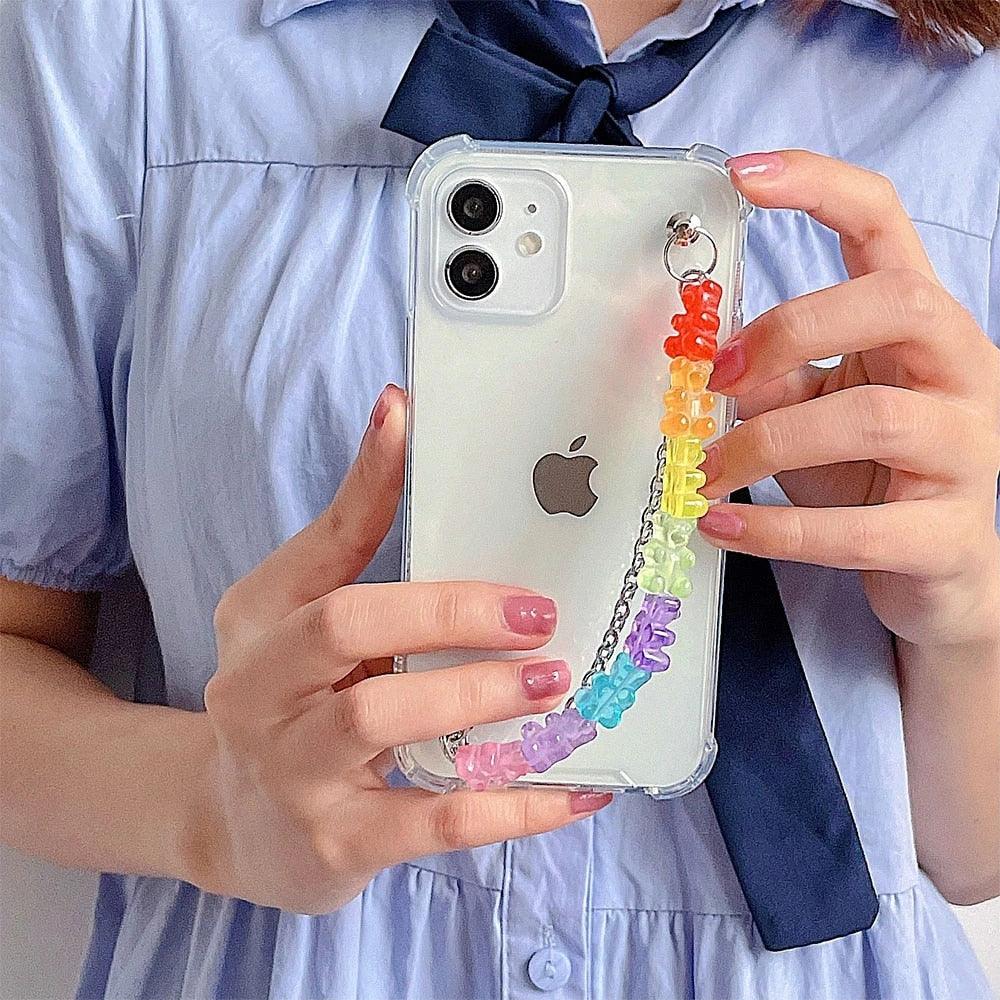 Cute Wrist Strap Butterfly Pendant Phone Case For iPhone 13 12 14Pro Max 8 7 Plus Cases For iPhone 11 Pro Max Elegant Butterfly Theme Transparent Soft Silicone Rubber Phone Case for iPhone