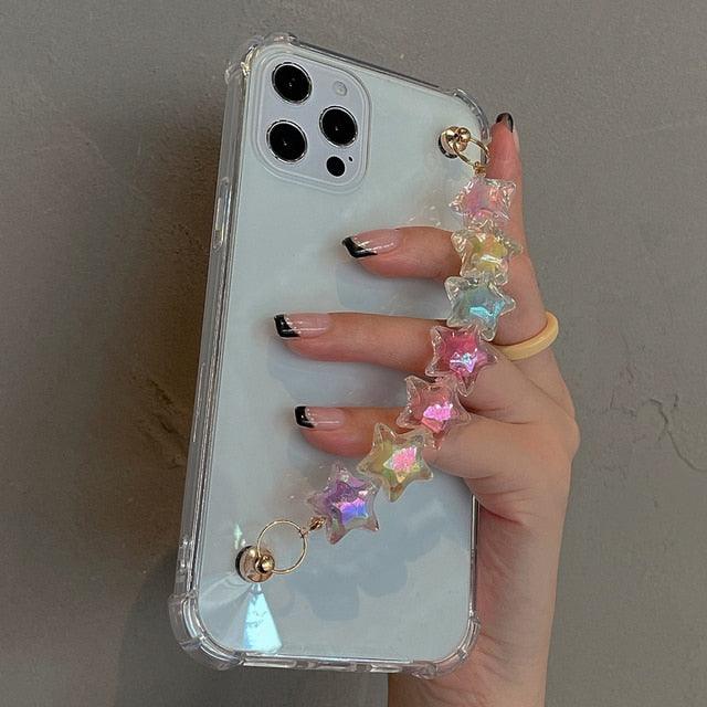 Cute Wrist Strap Butterfly Pendant Phone Case For iPhone 13 12 14Pro Max 8 7 Plus Cases For iPhone 11 Pro Max Elegant Butterfly Theme Transparent Soft Silicone Rubber Phone Case for iPhone