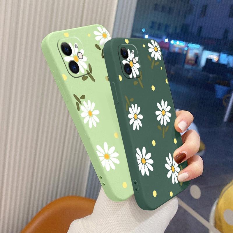 Daisy Silicone Case For iPhone 13 12 Pro Mini 11 Pro Max X XR XS New Ultra Thin Soft Phone Cover Case Daisy Pattern Glossy Soft Silicone Case Cute Girls Case Slim Lightweight Protective Bumper Cover