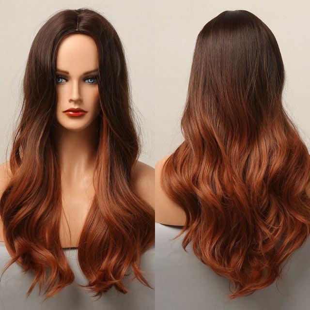 Dark Black Natural Long Wave Synthetic Hair Wigs Middle Part Heat Resistant Wigs for Afro American Women Daily Cosplay Party Use Wigs For Black Women Cosplay Wigs For Women