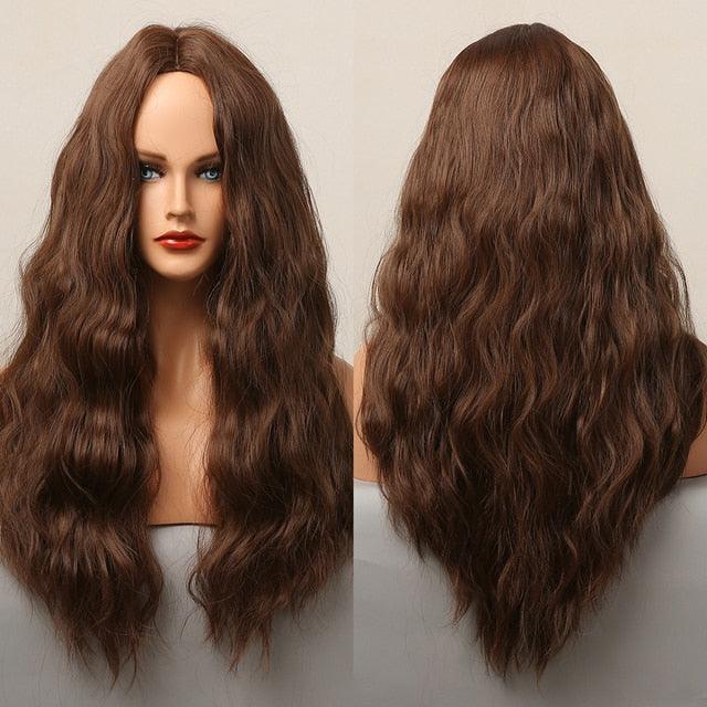 Dark Black Natural Long Wave Synthetic Hair Wigs Middle Part Heat Resistant Wigs for Afro American Women Daily Cosplay Party Use Wigs For Black Women Cosplay Wigs For Women