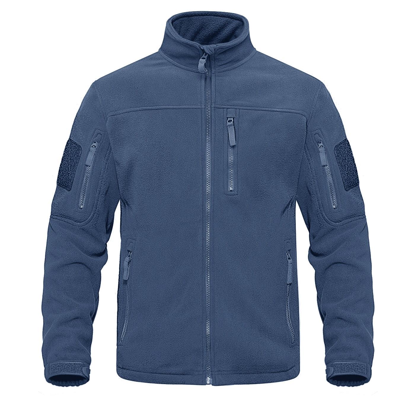 Dark Blue Warm Multi-Pockets Outdoor Tactical Fleece Jacket Soft Unique Style Jacket Work Coats Men's Windbreaker Jacket Sport Hiking Coat For Winter And Autumn