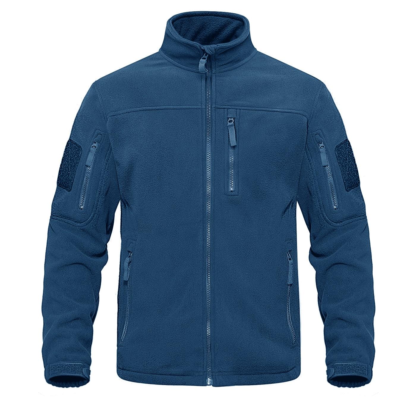 Dark Blue Warm Multi-Pockets Outdoor Tactical Fleece Jacket Soft Unique Style Jacket Work Coats Men's Windbreaker Jacket Sport Hiking Coat For Winter And Autumn