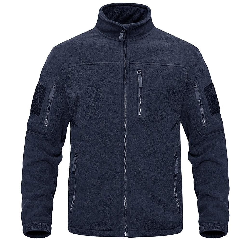 Dark Blue Warm Multi-Pockets Outdoor Tactical Fleece Jacket Soft Unique Style Jacket Work Coats Men's Windbreaker Jacket Sport Hiking Coat For Winter And Autumn