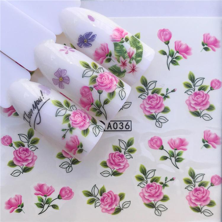 Designer Water Transfer Tips Nail Art Pink Rose Flower Sticker Decals Women Beauty Wedding Nails Love Nail Art Decoration Pop Art Nail Stickers Sexy Girl Designs Comics Water Transfer Decals Manicure DIY Lips Nail Art Decorations Slider Nail Art Stickers