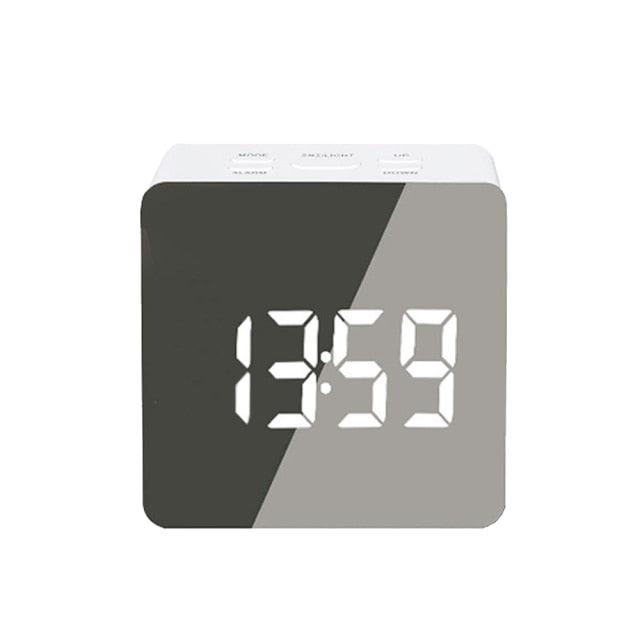 Digital Alarm Clock Desk Table Clock  3 Alarm Sounds Adjustable Volume Easy Digital Alarm Clock for Kids and Adults Compact Desk & Shelf Clocks for Bedroom Curved LED Screen Alarm Clocks For Kid Bedroom Temperature Snooze Function Home Decor Watch