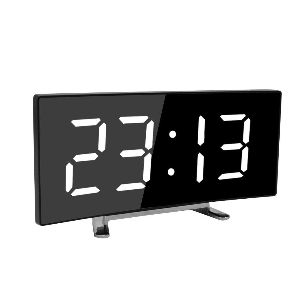 Digital Alarm Clock Desk Table Clock  3 Alarm Sounds Adjustable Volume Easy Digital Alarm Clock for Kids and Adults Compact Desk & Shelf Clocks for Bedroom Curved LED Screen Alarm Clocks For Kid Bedroom Temperature Snooze Function Home Decor Watch