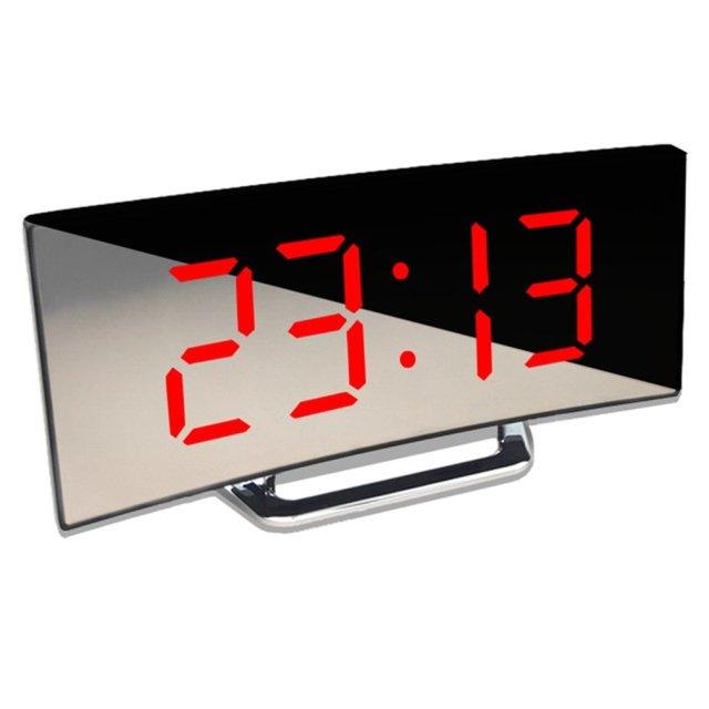 Digital Alarm Clock Digital Clock Large Display LED Alarm Electric Clocks Mirror Surface 3 Levels Brightness Dual USB LED Curved Surface Mirror Electronic Table Clock Large Screen Snooze Desktop Clock For Home Decoration