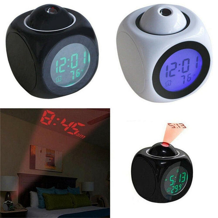 Digital Alarm Clock Projection Alarm Clock Wake Up Bedroom with Data and Temperature Display Talking Function LED Wall/Ceiling Projection Clock LCD Creative Projector Weather Temperature Desk Time Date Display Projection USB Charger Home Clock Timer