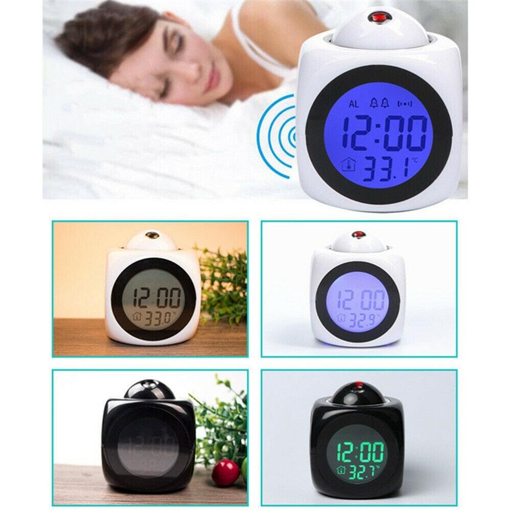 Digital Alarm Clock Projection Alarm Clock Wake Up Bedroom with Data and Temperature Display Talking Function LED Wall/Ceiling Projection Clock LCD Creative Projector Weather Temperature Desk Time Date Display Projection USB Charger Home Clock Timer