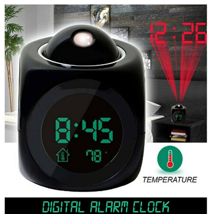 Digital Alarm Clock Projection Alarm Clock Wake Up Bedroom with Data and Temperature Display Talking Function LED Wall/Ceiling Projection Clock LCD Creative Projector Weather Temperature Desk Time Date Display Projection USB Charger Home Clock Timer