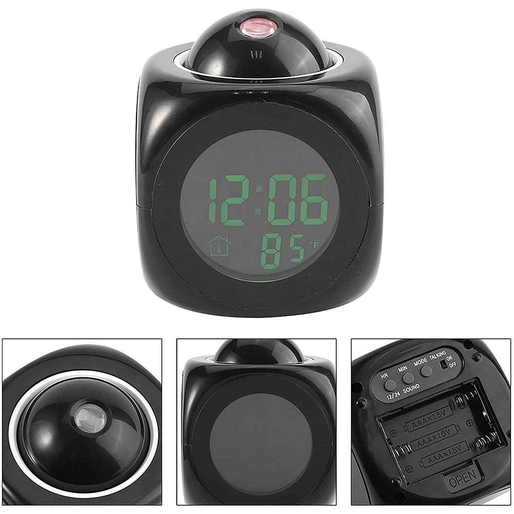 Digital Alarm Clock Projection Alarm Clock Wake Up Bedroom with Data and Temperature Display Talking Function LED Wall/Ceiling Projection Clock LCD Creative Projector Weather Temperature Desk Time Date Display Projection USB Charger Home Clock Timer