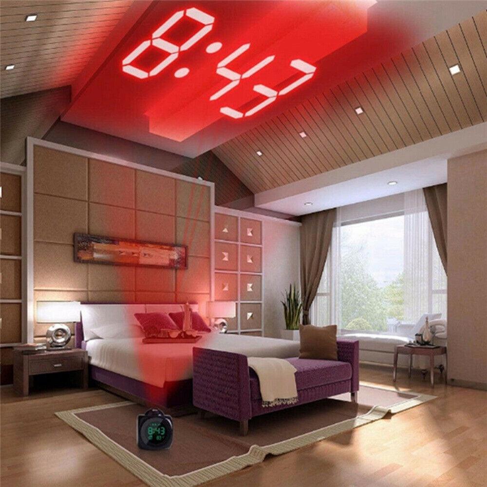 Digital Alarm Clock Projection Alarm Clock Wake Up Bedroom with Data and Temperature Display Talking Function LED Wall/Ceiling Projection Clock LCD Creative Projector Weather Temperature Desk Time Date Display Projection USB Charger Home Clock Timer