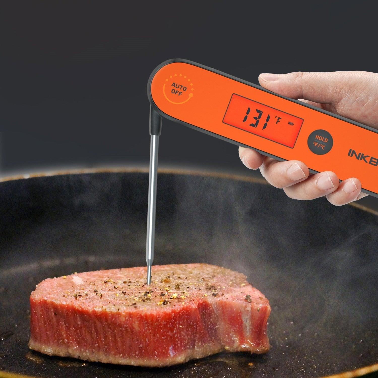 Digital BBQ Thermometer IHT-1P Kitchen Utensil Tools Waterproof BBQ Meat Thermometer For Cooking Food Kitchen Candy Thermometer Calibration Magnet Backlight For Grill Smoker Kitchen Rechargeable Thermometer With Backlight & Calibration