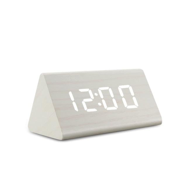 Digital Clock LED Wooden Alarm Clock Digital Alarm Clock with Wooden Electronic LED Time Display 3 Alarm Settings Humidity & Temperature Detect Wood Made Electric Clocks Table Sound Control Electronic Clocks Desktop USB/AAA Powered Home Table Decor