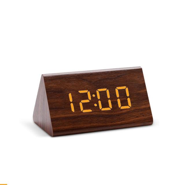 Digital Clock LED Wooden Alarm Clock Digital Alarm Clock with Wooden Electronic LED Time Display 3 Alarm Settings Humidity & Temperature Detect Wood Made Electric Clocks Table Sound Control Electronic Clocks Desktop USB/AAA Powered Home Table Decor