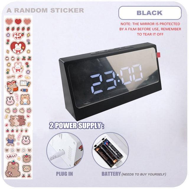 Digital Clock Table Clock Snooze Alarm Cute Silent Mirror Clock Student Desktop Mirror Surface LED Alarm Clock with USB Charger 12/24H Easy Snooze Function Adjustable Brightness Alarm Clocks for Bedroom LED Clock Electronic Clock for Children