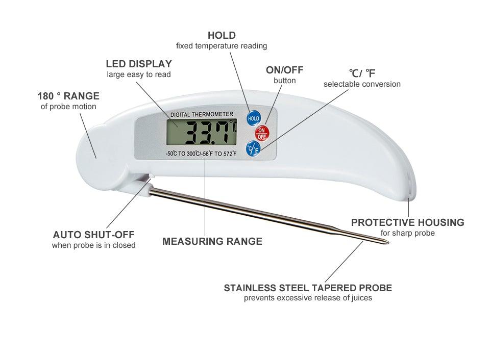 Digital Foldable Thermometer Food BBQ Meat Oven Instant Read Food Thermometer For Cooking Digital Kitchen Thermometer Probe With Backlight & Reversible Display Cooking Thermometer For Folding Kitchen Thermometer For Cooking Water Oil Grill Tools