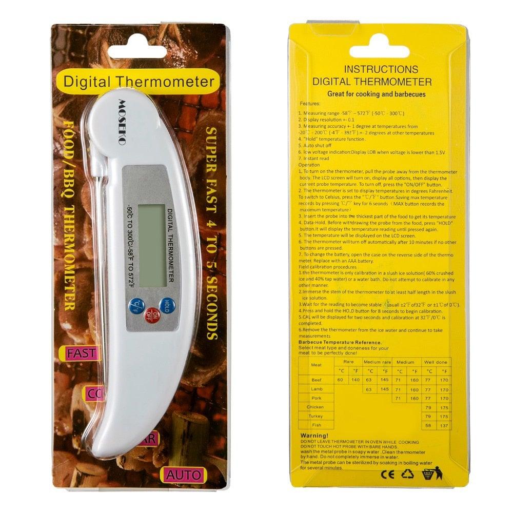 Digital Foldable Thermometer Food BBQ Meat Oven Instant Read Food Thermometer For Cooking Digital Kitchen Thermometer Probe With Backlight & Reversible Display Cooking Thermometer For Folding Kitchen Thermometer For Cooking Water Oil Grill Tools