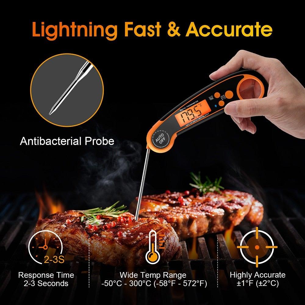 Digital Meat Thermometer Instant Read Food Thermometer for Cooking Digital Kitchen Thermometer Probe with Backlight & Reversible Display Cooking Thermometer for Candy Grill Food Kitchen Digital Meat Thermometer BBQ Waterproof Kitchen Cooking Tools