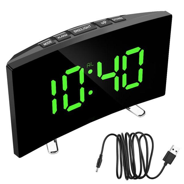 Digital Table Clock Digital Alarm Clock LED Bedside Clock Dual Alarm Adjustable Volume Alarm Clock for Bedroom  Electronic 7 Inch Number Desktop Alarm Clocks For Kids Bedroom LED Screen Curved Dimmable Mirror