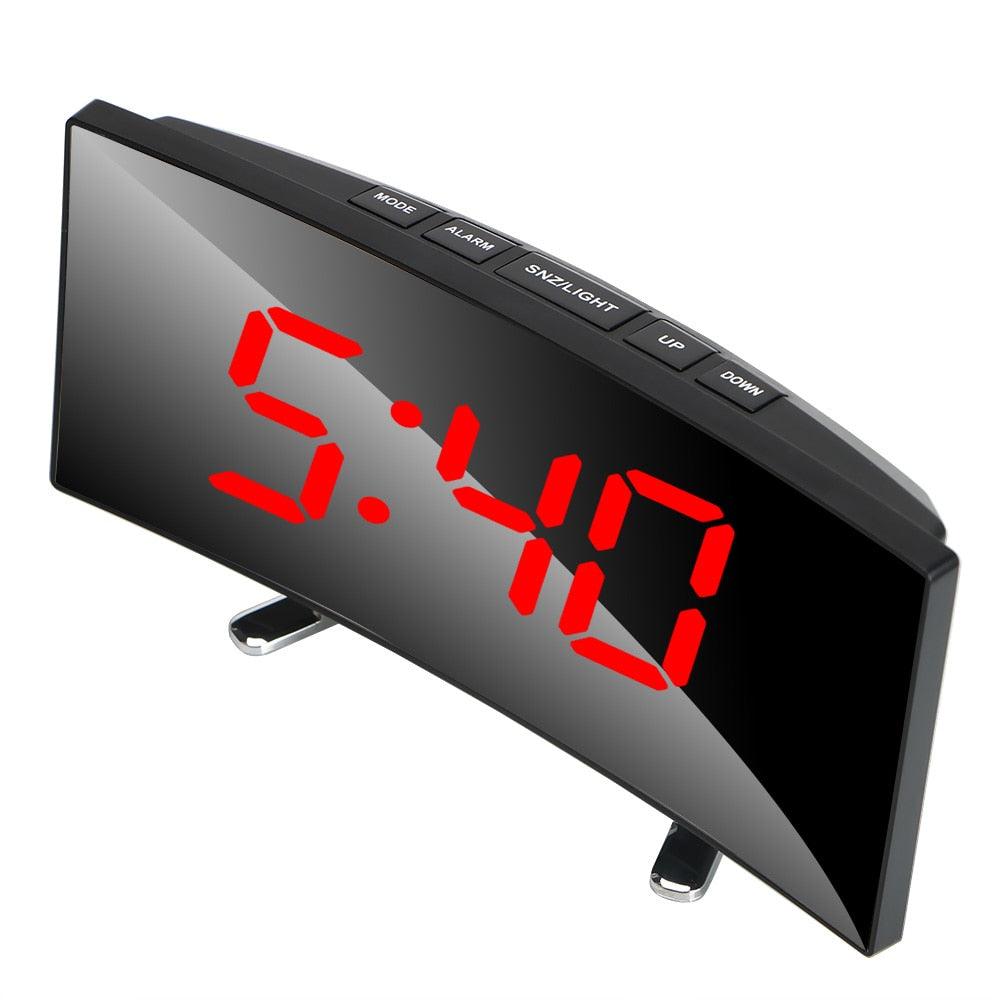 Digital Table Clock Digital Alarm Clock LED Bedside Clock Dual Alarm Adjustable Volume Alarm Clock for Bedroom  Electronic 7 Inch Number Desktop Alarm Clocks For Kids Bedroom LED Screen Curved Dimmable Mirror