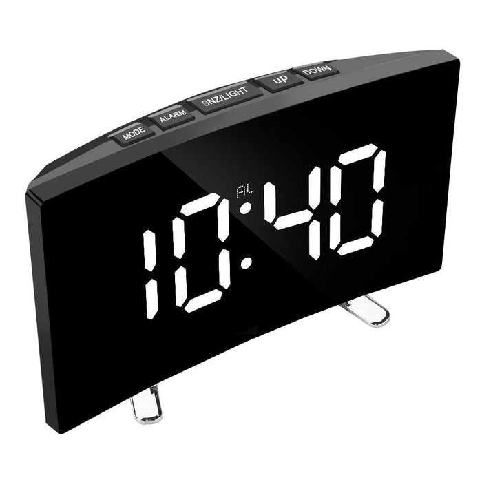 Digital Table Clock Digital Alarm Clock LED Bedside Clock Dual Alarm Adjustable Volume Alarm Clock for Bedroom  Electronic 7 Inch Number Desktop Alarm Clocks For Kids Bedroom LED Screen Curved Dimmable Mirror