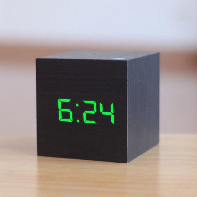 Digital Wooden LED Alarm Clock Wood Retro Glow Clock Digital Alarm Clock, with Wooden Electronic LED Time Display 3 Dual Plus Alarm Cubic Small Mini Wood Made Electric Clocks for Desktop Table Decor Voice Control Snooze Function Desk Tools