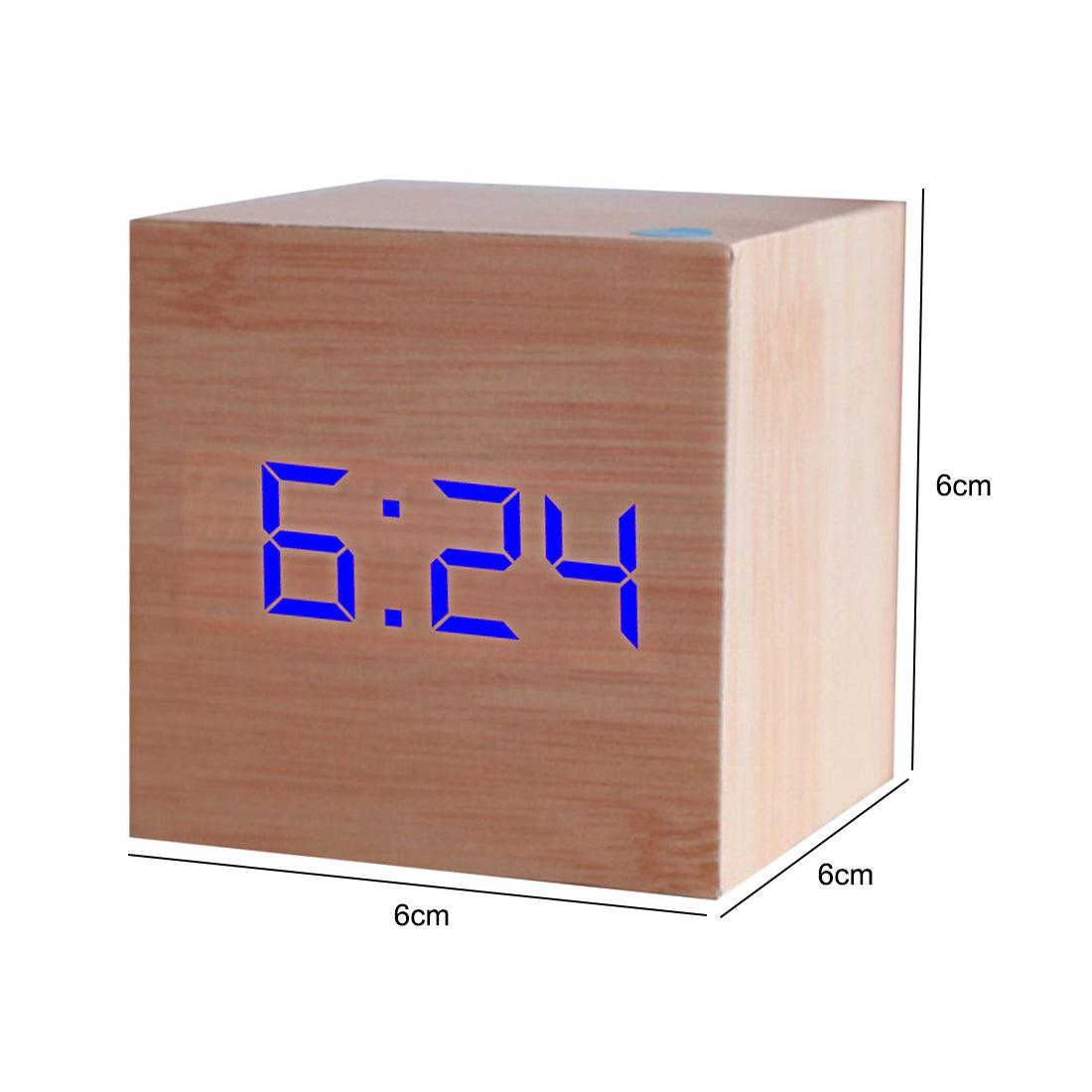 Digital Wooden LED Alarm Clock Wood Retro Glow Clock Digital Alarm Clock, with Wooden Electronic LED Time Display 3 Dual Plus Alarm Cubic Small Mini Wood Made Electric Clocks for Desktop Table Decor Voice Control Snooze Function Desk Tools