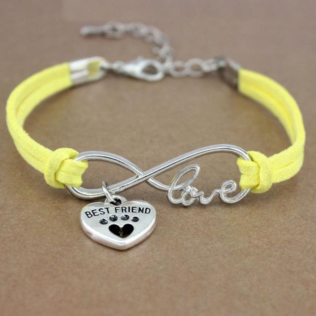 Dog Paws Best Friends Heart Animal Infinity Love Charm Bracelets Women Men Girl Boy Print Bracelet With Love And Infinity Symbol For Women Girls Faux Suede Adjustable Bracelet