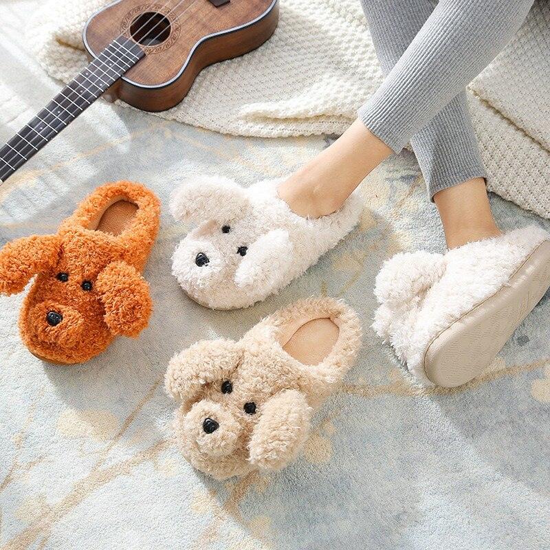 Dog Slippers Women Shoes Winter Warm Soft Plush Shoes Couples Slippers For Home Indoor Bedroom Women Warm Slippers Warm Faux Fur Cute Dog Lovers Winter Home Comfortable Shoes