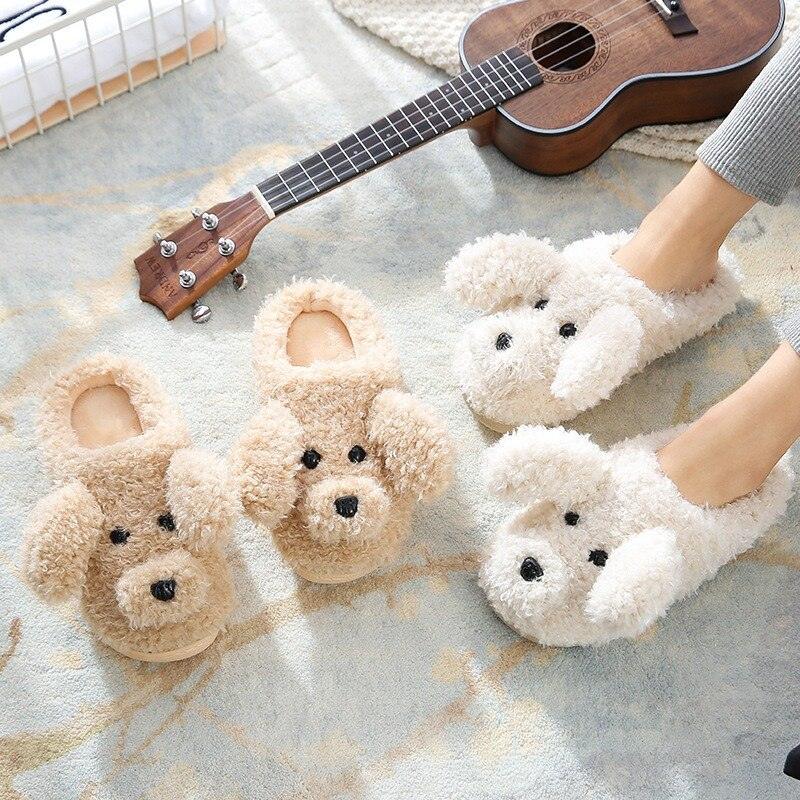 Dog Slippers Women Shoes Winter Warm Soft Plush Shoes Couples Slippers For Home Indoor Bedroom Women Warm Slippers Warm Faux Fur Cute Dog Lovers Winter Home Comfortable Shoes