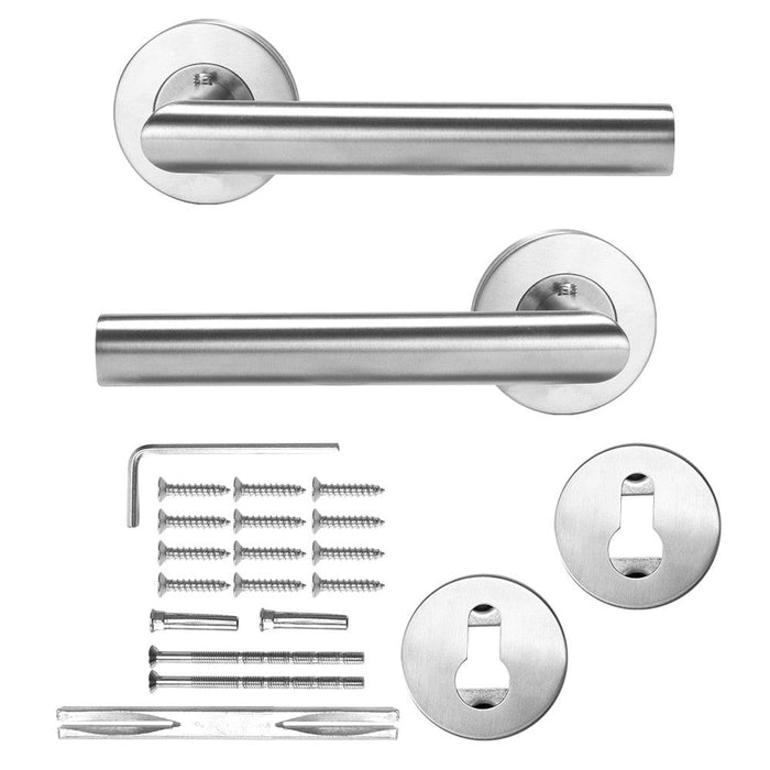 Door Handle Set Stainless Steel Lock Interior Home Door Handle Lock Durable Adjustable Latch Door Handle Lever With Modern Contemporary Slim Round Design For Home Bedroom Bathroom