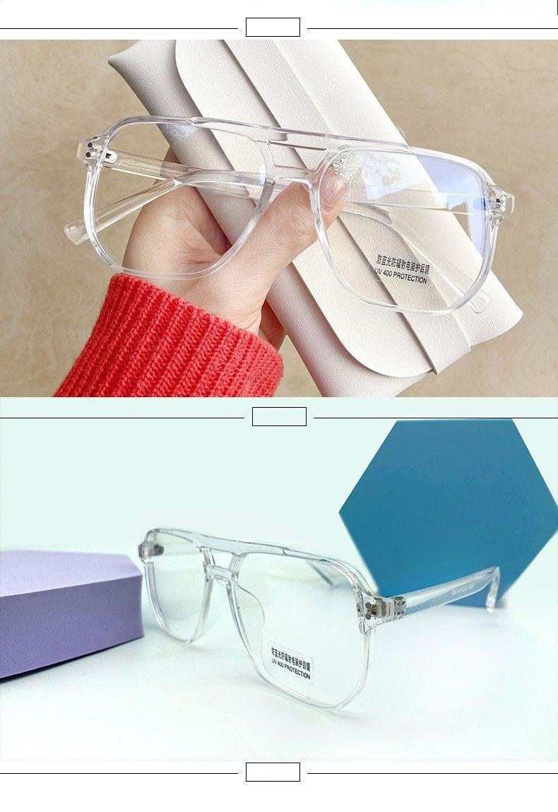 Double Beam Anti Blue Light Glasses Frame Women Men Anti Eyestrain Computer Reading TV Glasses Stylish Frame Anti Glasses Men And Women  Retro Big Frame Myopia Eyeglasses Oversized Mirror Frame