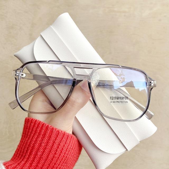 Double Beam Anti Blue Light Glasses Frame Women Men Anti Eyestrain Computer Reading TV Glasses Stylish Frame Anti Glasses Men And Women  Retro Big Frame Myopia Eyeglasses Oversized Mirror Frame