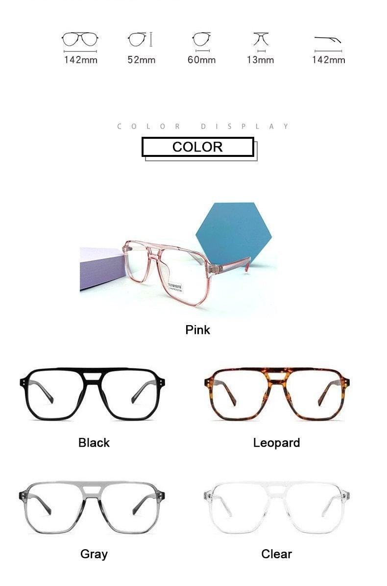 Double Beam Anti Blue Light Glasses Frame Women Men Anti Eyestrain Computer Reading TV Glasses Stylish Frame Anti Glasses Men And Women  Retro Big Frame Myopia Eyeglasses Oversized Mirror Frame