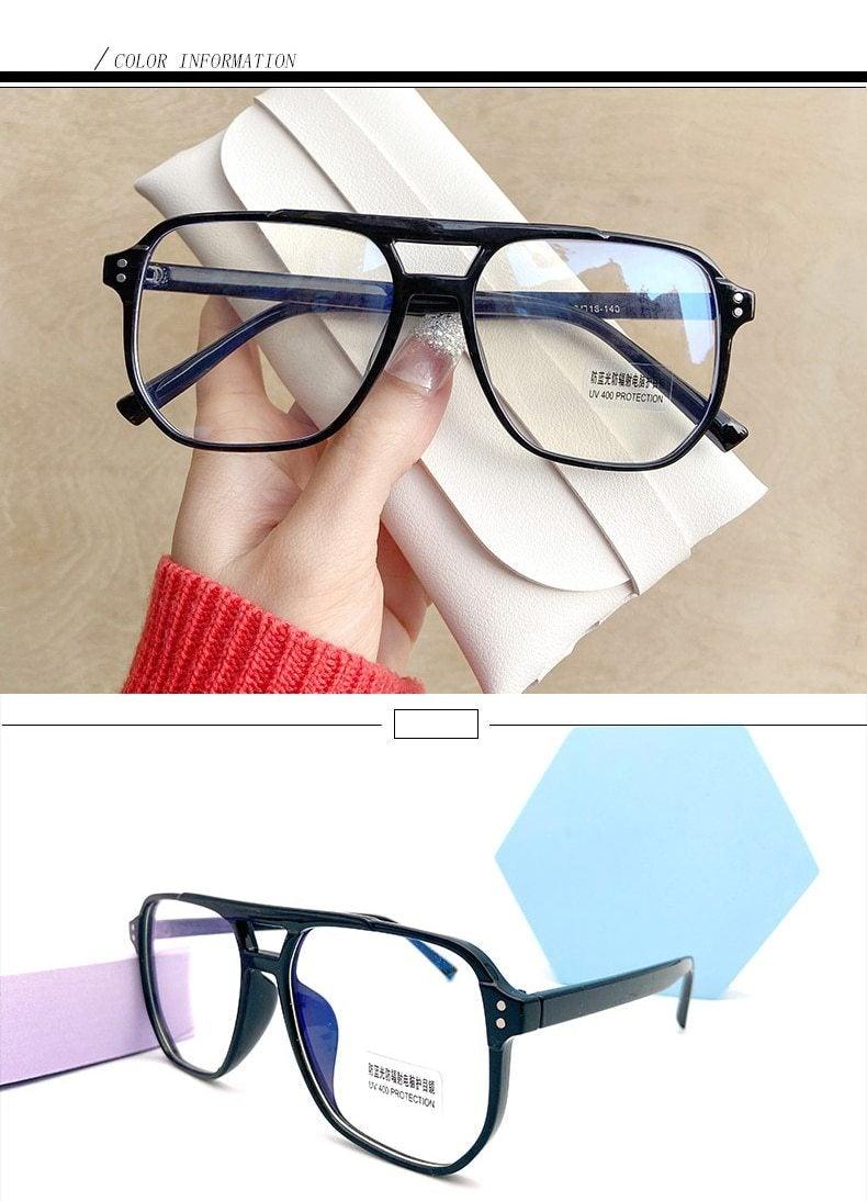 Double Beam Anti Blue Light Glasses Frame Women Men Anti Eyestrain Computer Reading TV Glasses Stylish Frame Anti Glasses Men And Women  Retro Big Frame Myopia Eyeglasses Oversized Mirror Frame