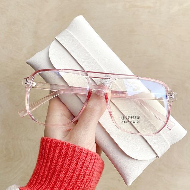 Double Beam Anti Blue Light Glasses Frame Women Men Anti Eyestrain Computer Reading TV Glasses Stylish Frame Anti Glasses Men And Women  Retro Big Frame Myopia Eyeglasses Oversized Mirror Frame