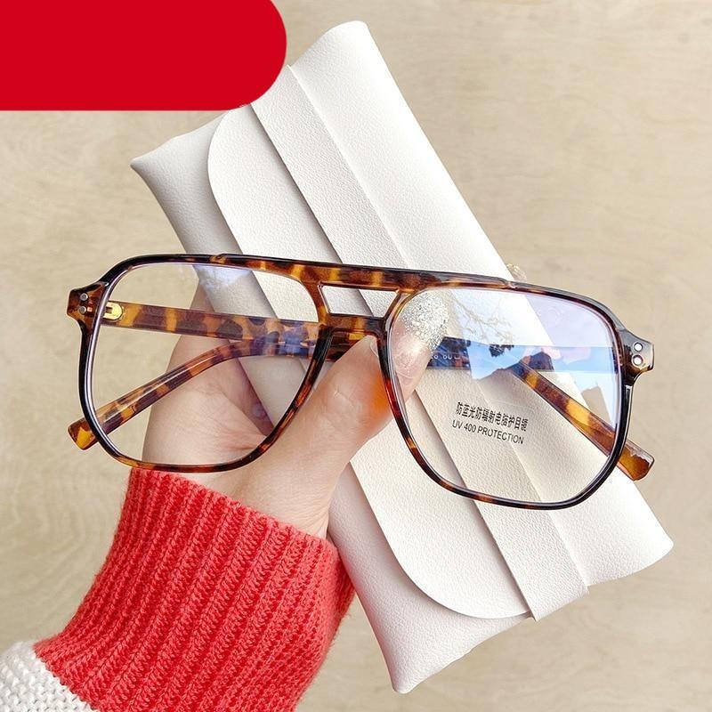 Double Beam Anti Blue Light Glasses Frame Women Men Anti Eyestrain Computer Reading TV Glasses Stylish Frame Anti Glasses Men And Women  Retro Big Frame Myopia Eyeglasses Oversized Mirror Frame