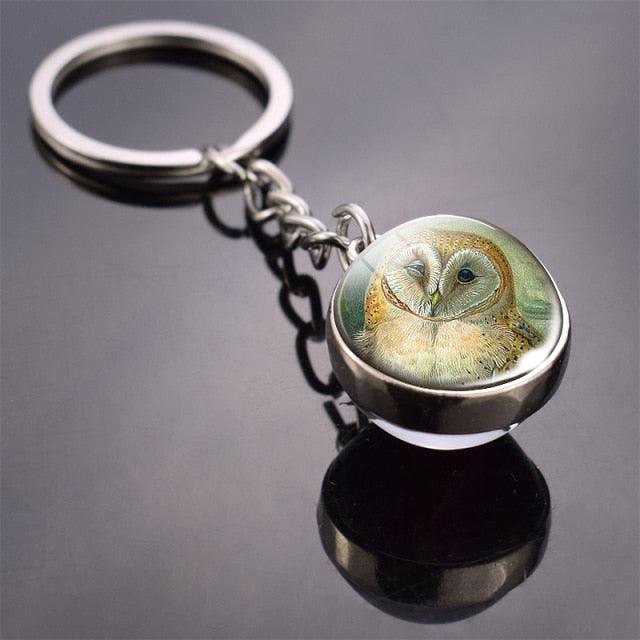 Double Side Glass Ball Animal Keychain Transparent Glass Beads Pendant Tiger Wolf Fox Lion Key Chain Black Cat Horse Moon Key Ring Pendant Charm Bag Key Chain Holder Glass Ball Key Chain Pendant Glow in The Dark