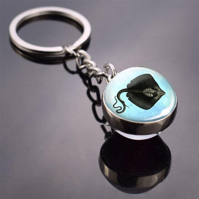 Double Side Glass Ball Animal Keychain Transparent Glass Beads Pendant Tiger Wolf Fox Lion Key Chain Black Cat Horse Moon Key Ring Pendant Charm Bag Key Chain Holder Glass Ball Key Chain Pendant Glow in The Dark