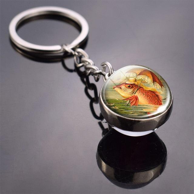 Double Side Glass Ball Animal Keychain Transparent Glass Beads Pendant Tiger Wolf Fox Lion Key Chain Black Cat Horse Moon Key Ring Pendant Charm Bag Key Chain Holder Glass Ball Key Chain Pendant Glow in The Dark