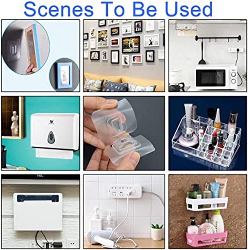 Double-Sided Adhesive Wall Hooks Hanger Strong Transparent Hooks Suction Cup Sucker Wall Storage Holder For Kitchen Bath Bathroom Kitchen Heavy Duty Self Adhesive Hooks