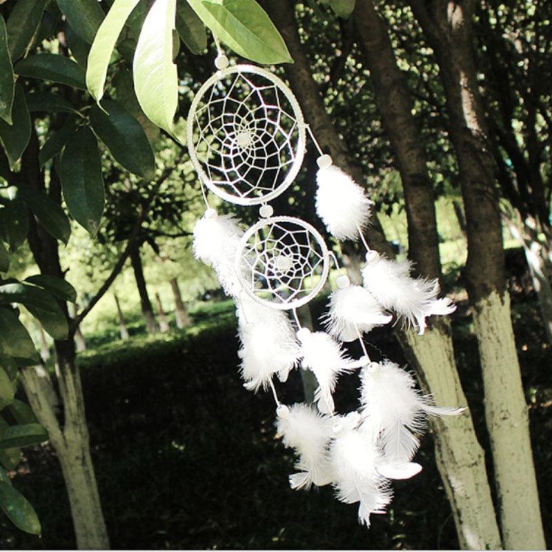 Dream Catcher Room Decor Feather Weaving Catching Up The Dream Angle Dreamcatcher Wind Chimes Indian Style Religious Mascot Dream Catcher for Bedroom, Handmade White Gold Feather Flowers Dream Catchers For Girls Kids Nursery Bedroom Wall Decor Festival