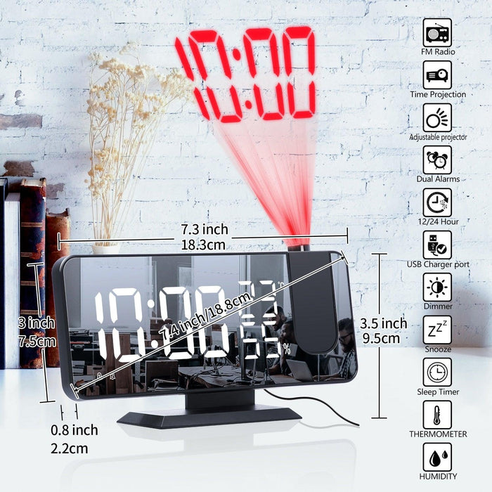 Dual Loud Smart Alarm Clock Projection for Bedroom Radio Digital Alarm Clock Projection Digital Alarm Clock for Bedrooms Radio Alarm Clock with Projection on Ceiling Dual Alarms with USB Charger Large Mirror LED Display